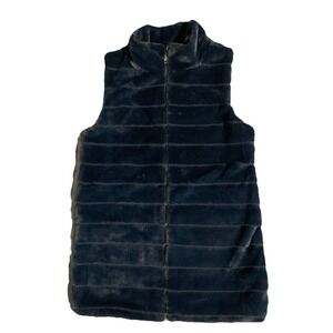 Le Moda Women's Navy Blue Faux Fur Full Zip Sleeveless Mid-Length Vest Size M
